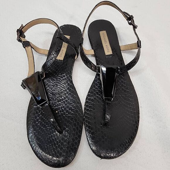 Michael Kors Collection Size 6.5 EU 37 Hanne Snakeskin Sandal Black - Picture 8 of 8